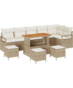 10-częściowy zestaw sof ogrodowych vidaXL z poduszkami beżowy poli rattan akacja Dārza mēbeļu komplekti