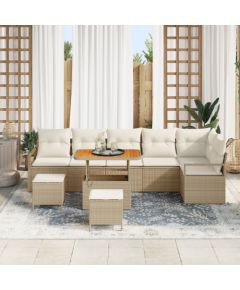 vidaXL Zestaw 9-częściowy Sofa ogrodowa z poduszkami Beżowy Polirattan Akacja Dārza mēbeļu komplekti