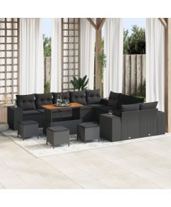 vidaXL 14-częściowy zestaw kanap ogrodowych z poduszkami czarny polirattan akacja Dārza mēbeļu komplekti