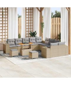 vidaXL 13-częściowy zestaw kanap ogrodowych z poduszkami beżowy polirattan akacja Dārza mēbeļu komplekti