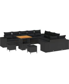 vidaXL 13-elementowy zestaw sof ogrodowych z poduszkami czarny polirattan akacja Dārza mēbeļu komplekti