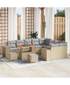 vidaXL 12-częściowy zestaw sof ogrodowych z poduszkami Beżowy poli rattan akacja Dārza mēbeļu komplekti