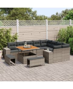 Vidaxl Zestaw 12-częściowy sofy ogrodowej z poduszkami Szary Polirattan Akacja Dārza mēbeļu komplekti