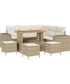 Zestaw sof ogrodowych vidaXL 9 części z poduszkami beżowy polirattan akacja Dārza mēbeļu komplekti