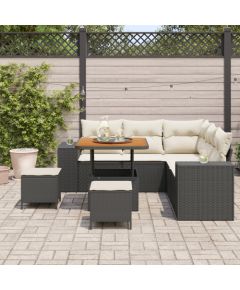 vidaXL 8-częściowy zestaw sofy ogrodowej z poduszkami czarny poli rattan akacja Dārza mēbeļu komplekti