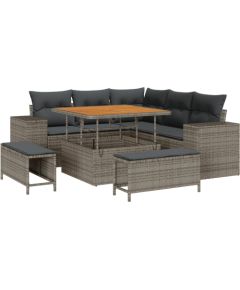 vidaXL 8 Częściowy Zestaw Sof Ogrodowych z Poduszkami Szary Polirattan Akacja Dārza mēbeļu komplekti