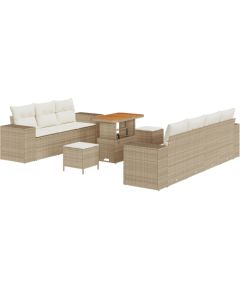 Vidaxl 10-częściowy zestaw sofy ogrodowej z poduszkami beżowy polirattan akacja Dārza mēbeļu komplekti