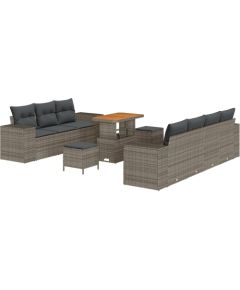 Vidaxl Zestaw Sof Ogrodowych 10 Części z Poduszkami Szary Polirattan Akacja Dārza mēbeļu komplekti