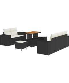 vidaXL 8-elementowy zestaw sof ogrodowych z poduszkami Czarny Polirattan Akacja Dārza mēbeļu komplekti