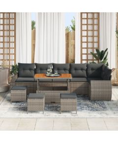 vidaXL 10-częściowy zestaw sof ogrodowych z poduszkami szary poli rattan akacja Dārza mēbeļu komplekti