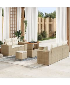 Zestaw sof ogrodowych vidaXL 8-częściowy z poduszkami Beżowy Poli Rattan Akacja Dārza mēbeļu komplekti