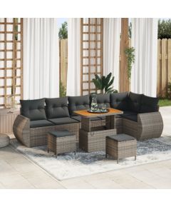 vidaXL Zestaw sofy ogrodowej 9-częściowy z poduszkami szary, rattan poli, akacja Dārza mēbeļu komplekti