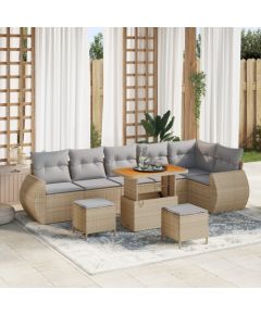 vidaXL 9-częściowy zestaw sof ogrodowych z poduszkami beżowy polirattan akacja Dārza mēbeļu komplekti