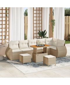 vidaXL 9-częściowy zestaw sof ogrodowych z poduszkami beżowy poli rattan akacja Dārza mēbeļu komplekti