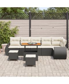 vidaXL 9-częściowy Zestaw Sof Ogrodowych z Poduszkami Czarny Poli Rattan Akacja Dārza mēbeļu komplekti