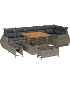 vidaXL 9-częściowy zestaw sof ogrodowych z poduszkami Szary Polirattan Akacja Dārza mēbeļu komplekti