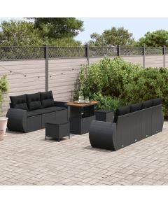 vidaXL 10-częściowy zestaw sof ogrodowych z poduszkami Czarny Polirattan Akacja Dārza mēbeļu komplekti
