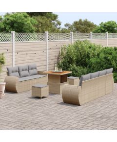 vidaXL 10-częściowy Zestaw Sofy Ogrodowej z Poduszkami Beżowy Polirattan Akacja Dārza mēbeļu komplekti
