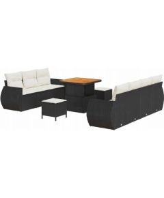 Zestaw sof ogrodowych vidaXL 10-częściowy z poduszkami Czarny polirattan akacja Dārza mēbeļu komplekti