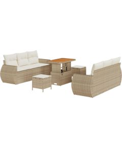 Vidaxl Zestaw Sof na Ogród 9 elementów z Poduszkami Beżowy Poly Rattan Akacja Dārza mēbeļu komplekti