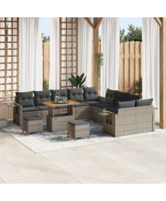 vidaXL Zestaw Sofy Ogrodowej 13-Częściowy z Poduszkami Szary Polirattan Akacja Dārza mēbeļu komplekti