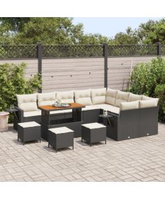 Zestaw Sofy Ogrodowej vidaXL 13-częściowy z Poduszkami Czarny Polirattan Akacja Dārza mēbeļu komplekti