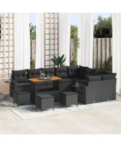vidaXL 13-częściowy zestaw sofy ogrodowej z poduszkami, Czarny, Polirattan, Akacja Dārza mēbeļu komplekti