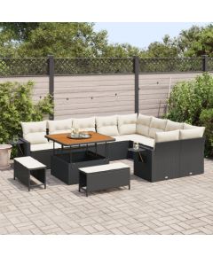 vidaXL Zestaw Sofy Ogrodowej 12 Części z Poduszkami Czarny Polirattan Akacja Dārza mēbeļu komplekti