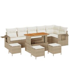 Zestaw sofy ogrodowej vidaXL 10-częściowy z poduszkami beżowy poli rattan akacja Dārza mēbeļu komplekti