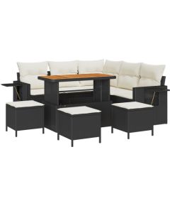 vidaXL 9 Częściowy Zestaw Sofy Ogrodowej Z Poduszkami Czarny Polirattan Akacja Dārza mēbeļu komplekti