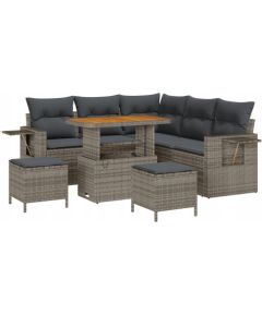 vidaXL 8-częściowy zestaw sofy ogrodowej z poduszkami szary polirattan akacja Dārza mēbeļu komplekti