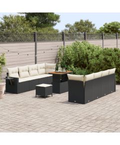 vidaXL 11-częściowy zestaw sofy ogrodowej z poduszkami czarny polirattan akacja Dārza mēbeļu komplekti