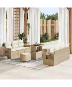 vidaXL 9-częściowy zestaw sof ogrodowych z poduszkami beżowy poli rattan akacja Dārza mēbeļu komplekti