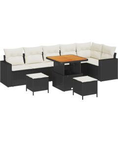 vidaXL 9-częściowy Zestaw Sof z Poduszkami Czarny Poli Rattan Akacja Dārza mēbeļu komplekti