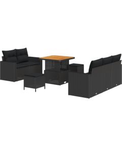8-częściowy zestaw sof ogrodowych vidaXL z poduszkami Czarny Polirattan Akacja Dārza mēbeļu komplekti