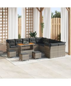 vidaXL 14-częściowy zestaw sofy ogrodowej z poduszkami szary polirattan akacja Dārza mēbeļu komplekti