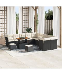 vidaXL Zestaw sofy ogrodowej 13-częściowy z poduszkami Czarny Polirattan Akacja Dārza mēbeļu komplekti