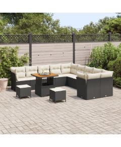 vidaXL 13-częściowy zestaw kanap ogrodowych z poduszkami czarny polirattan akacja Dārza mēbeļu komplekti