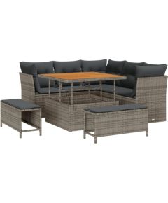 vidaXL 8-częściowy zestaw sofy ogrodowej z poduszkami szary rattan akacjowy Dārza mēbeļu komplekti