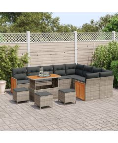 vidaXL 13-częściowy Zestaw Sofy Ogrodowej z Poduszkami Szary Polirattan Akacja Dārza mēbeļu komplekti