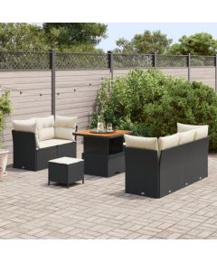 Zestaw Sof Ogrodowych vidaXL 8 Elementowy z Poduszkami Czarny Polirattan Akacja Dārza mēbeļu komplekti