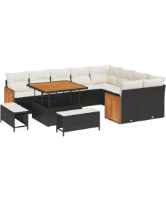 vidaXL 12-częściowy zestaw sof ogrodowych z poduszkami czarny polirattan akacja Dārza mēbeļu komplekti