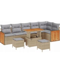 Vidaxl Zestaw 9-częściowy sofy ogrodowej z poduszkami Beżowy Poli Rattan Akacja Dārza mēbeļu komplekti