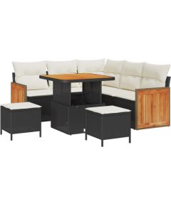 Vidaxl Zestaw 8-częściowy sof ogrodowych z poduszkami czarny polirattan akacja Dārza mēbeļu komplekti