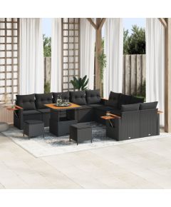 vidaXL 13-elementowy zestaw sof ogrodowych z poduszkami czarny polirattan akacja Dārza mēbeļu komplekti
