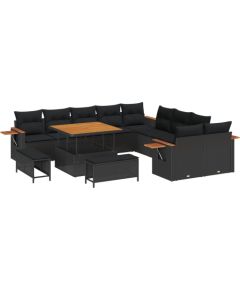 vidaXL 13-częściowy Zestaw Sof Ogrodowych z Poduszkami Czarny Polirattan Akacja Dārza mēbeļu komplekti