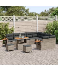 vidaXL 12-częściowy zestaw sofy ogrodowej z poduszkami szary polirattan akacja Dārza mēbeļu komplekti