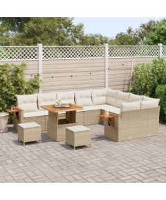 Vidaxl Zestaw 12 częściowy sof ogrodowych z poduszkami Beżowy Polirattan Akacja Dārza mēbeļu komplekti