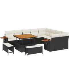 vidaXL 12-częściowy Zestaw Sofy Ogrodowej z Poduszkami Czarny Polirattan Akacja Dārza mēbeļu komplekti