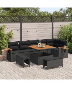 vidaXL 9-częściowy zestaw sof ogrodowych z poduszkami czarny rattan akacja Dārza mēbeļu komplekti